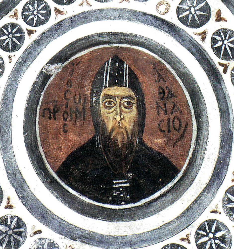 sacred art, arte sacra, St Athanasius – Fresco at monastery of Hosios Loukas, Greece (11th century)