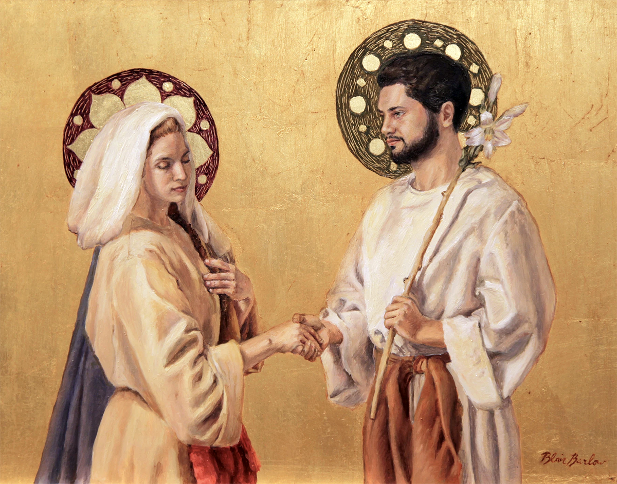 sacred art contemporary, arte sacra contemporanea, saint joseph and mary marriage, The Marriage of Mary & Joseph by Blair Barlow (ultra-contemporary)